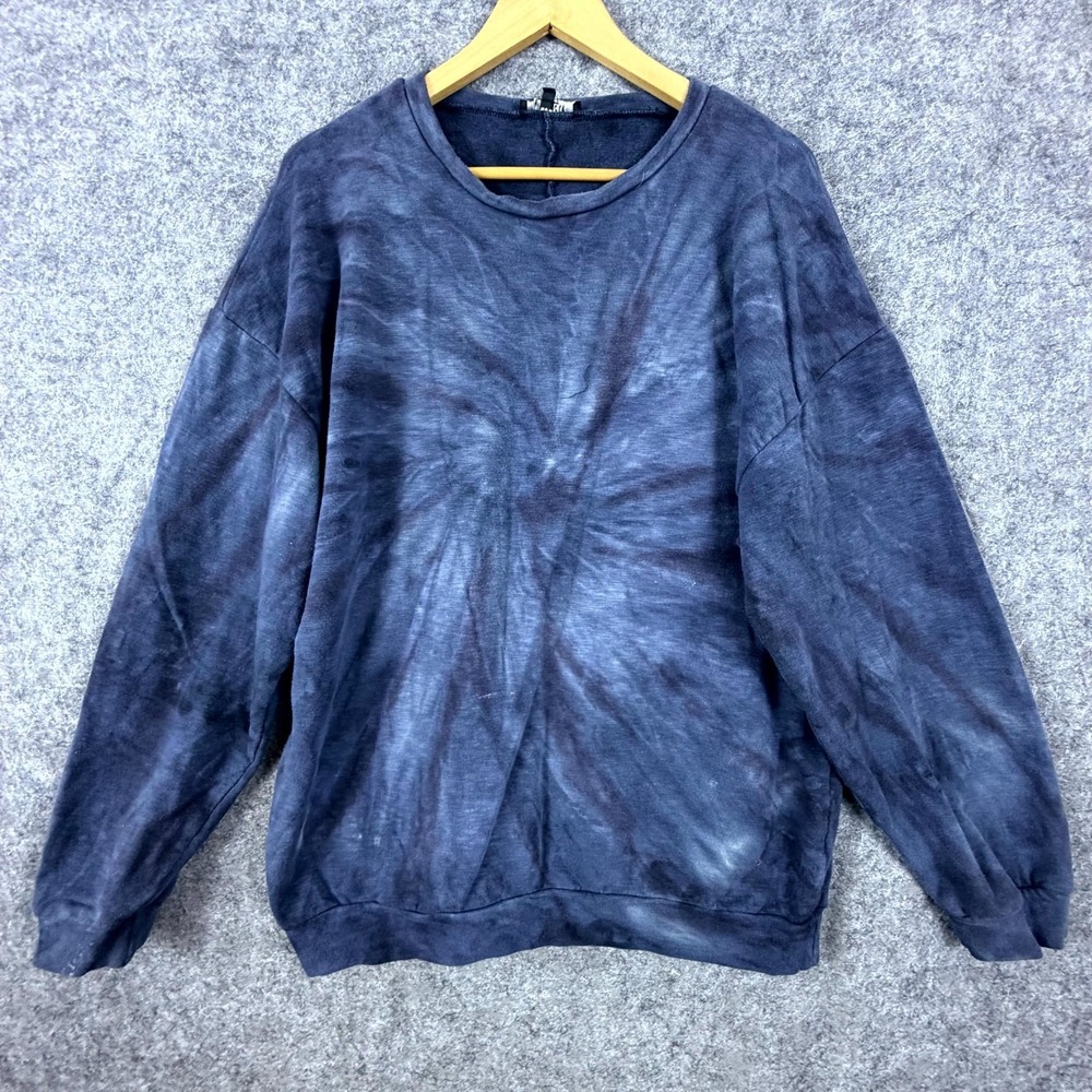 Olivaceous Sweatshirt Womens Large Blue Tie Dye Cotton Stretch Crew Neck Outdoor